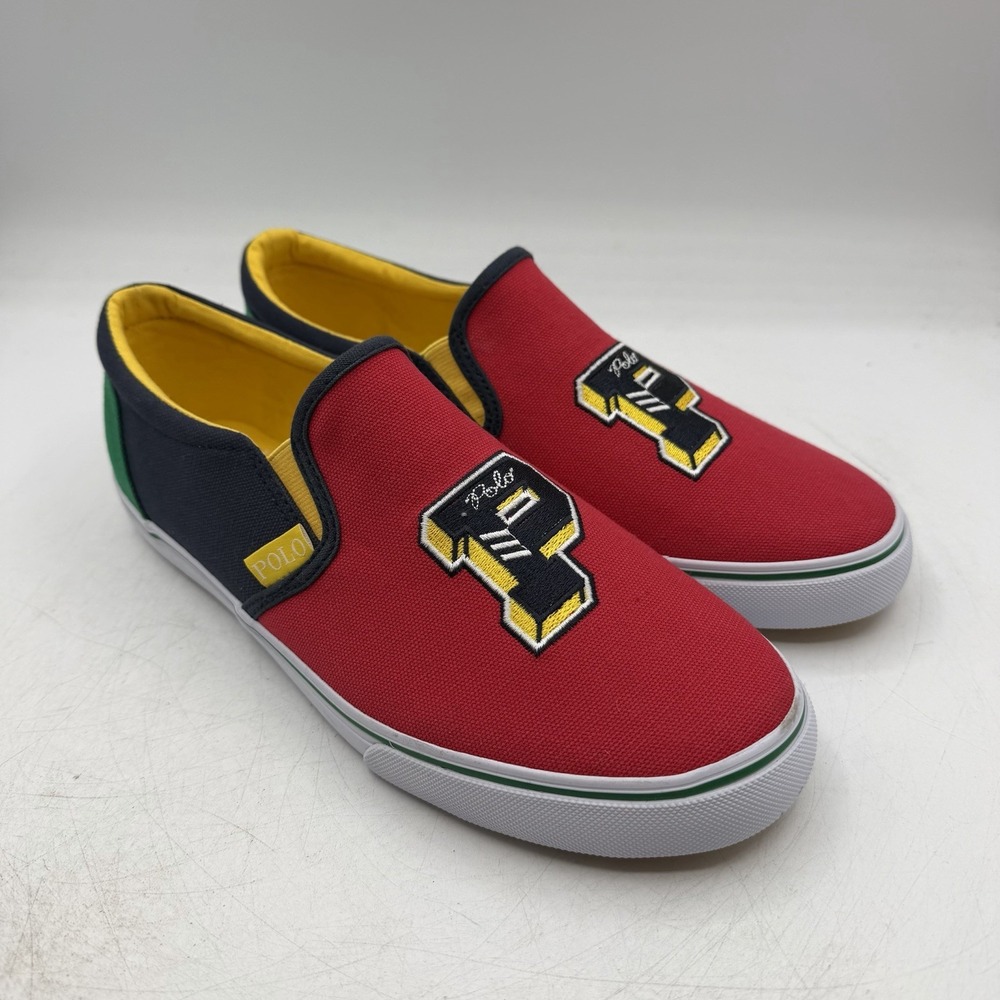 Polo Ralph Lauren Landyn Shoes BIG KIDS Sz 7 Red Slip On P Logo Canvas Casual